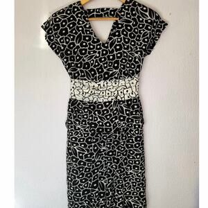 Vintage Jackie Bernard Dress Mid Length Floral Date Night Black White Womens 4